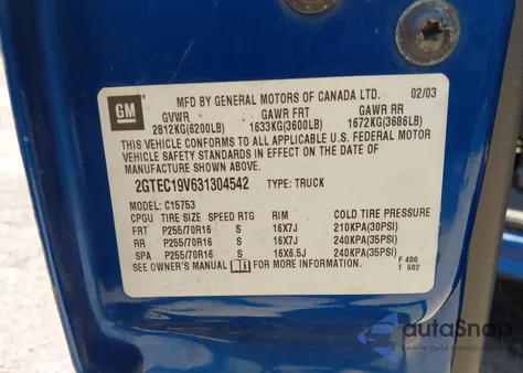 2003 GMC Sierra 1500 Sle from USA, damaged, VIN 2GTEC19V631304542